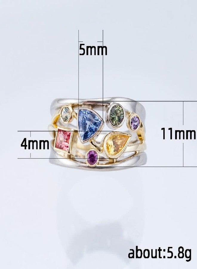 LRGKMCWTOB 925 Sterling Silver Womens Shiny Full Diamond Ring Geometrical Line Multi Row Womens Rainbow Gemstone Ring Wave Shape Eternity Engagement Wedding Promise Ring Cocktail Party Ring (Size 8) - Image 2